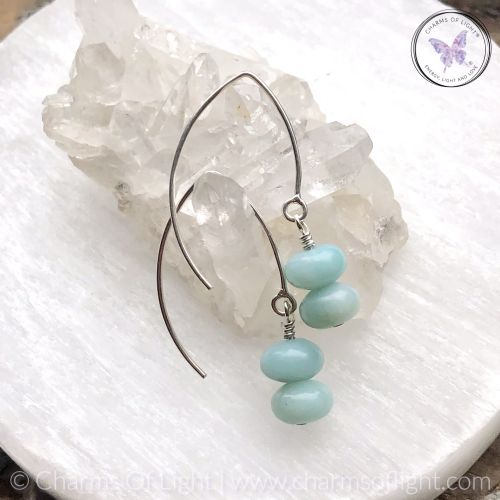 Amazonite Rondelle Silver Angled Earrings